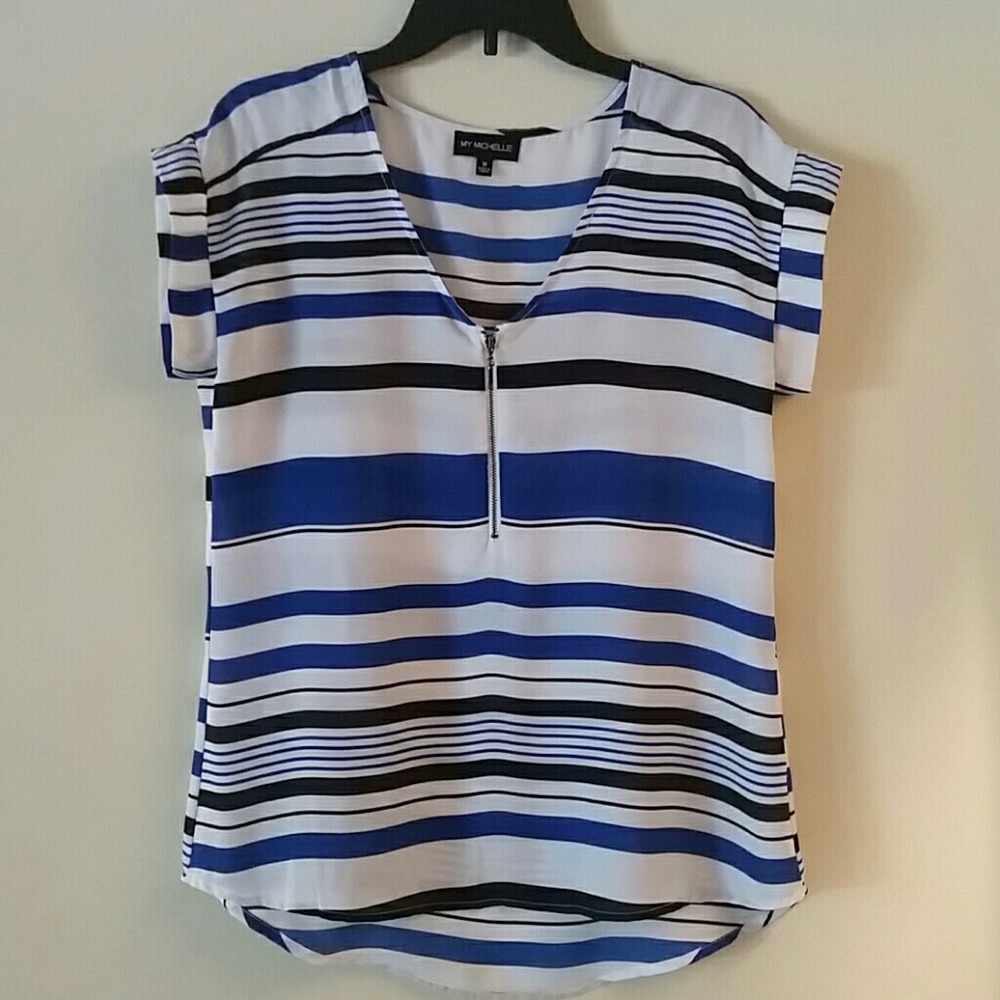 Striped short sleeve blouse